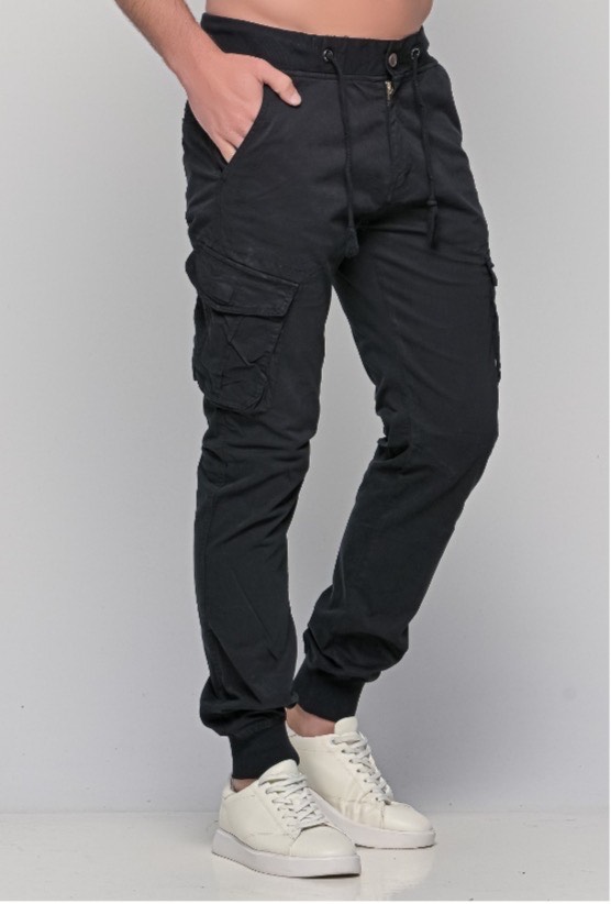 Μαύρο Cargo Παντελόνι με Λάστιχο
