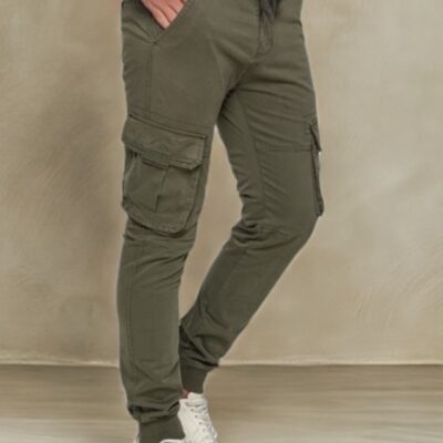 Χακί Cargo Παντελόνι με Λάστιχο